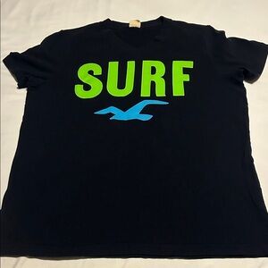 Hollister Black T-Shirt with Green and Blue Graphic